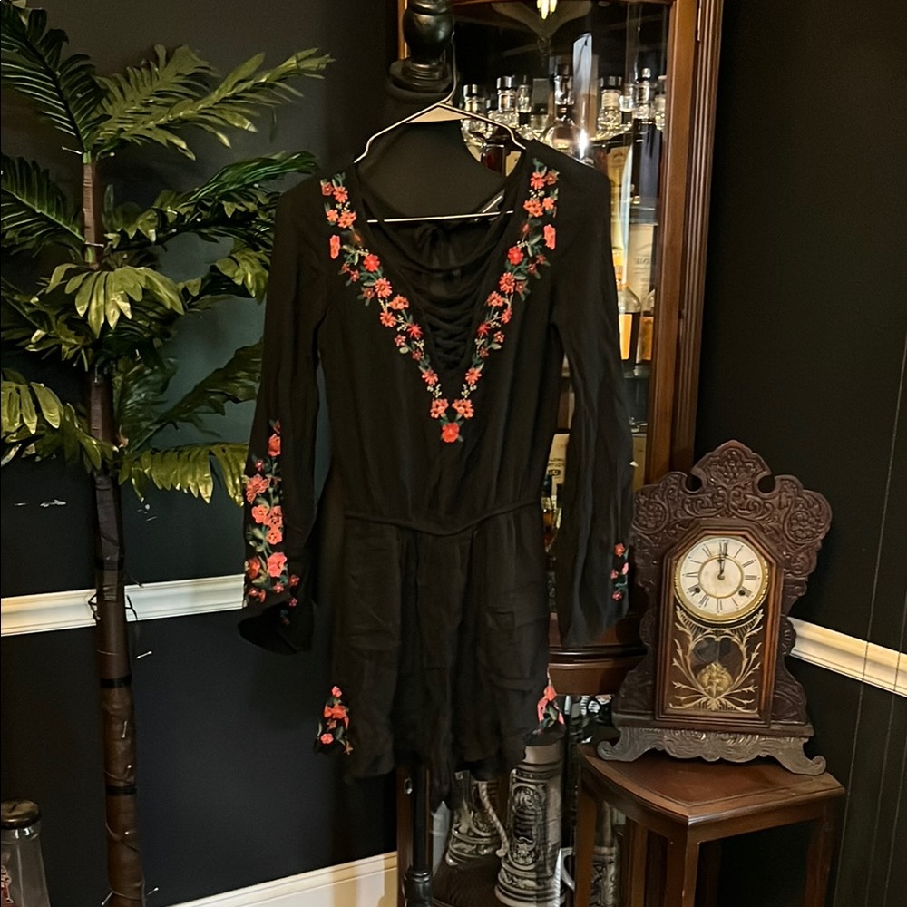 American Eagle Black Floral Embroidered romper